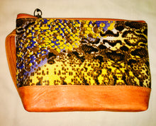 Load image into Gallery viewer, Genuine Leather & African Ankara Fabric Zippered Pouch