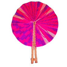 Load image into Gallery viewer, Motherland Fans: African Ankara Print Handheld Folding Hand Fan with leather accents (assorted colors)