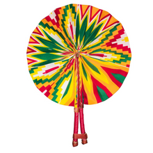 Load image into Gallery viewer, Motherland Fans: African Ankara Print Handheld Folding Hand Fan with leather accents (assorted colors)