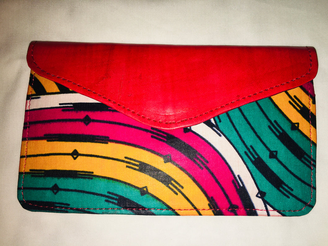 Genuine Leather Wallet accented w/Ankara Fabric