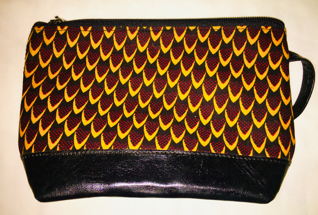 Cuero genuino & Bolsa con cremallera de tela africana Ankara