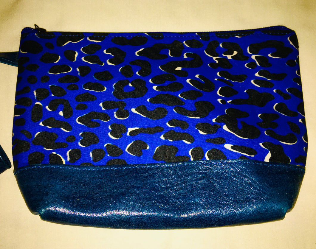 Genuine Leather &  African Ankara Fabric Zippered Pouch