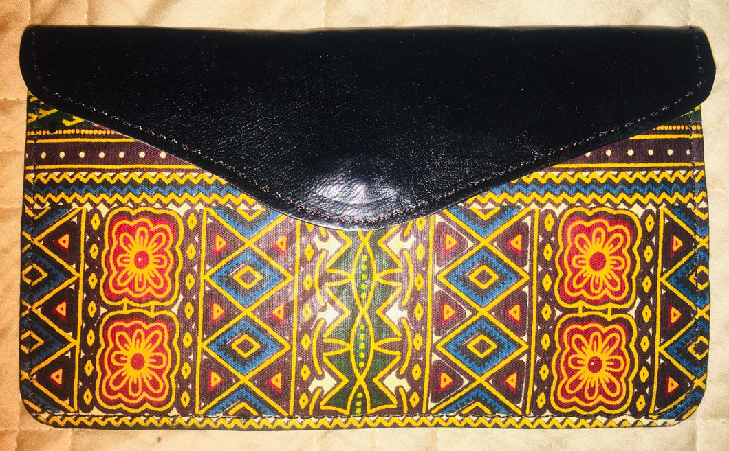 Genuine Leather Wallet accented w/Ankara Fabric