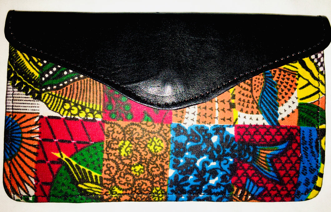 Genuine Leather Wallet accented w/Ankara Fabric