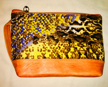 Load image into Gallery viewer, Genuine Leather &amp;  African Ankara Fabric Zippered Pouch
