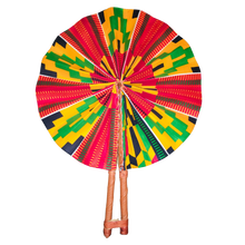 Charger l&#39;image dans la galerie, Motherland Fans: African Ankara Print Handheld Folding Hand Fan with leather accents (assorted colors)
