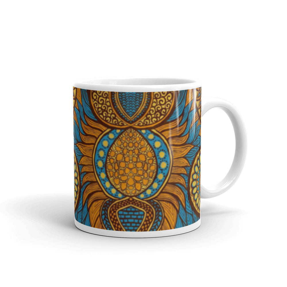 Turquoise/Brown/Gold Ankara Drinking Mug
